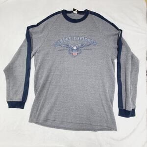 Vintage Harley Davidson American Legend Eagle Long Sleeve Raglan Shirt Gray XXL